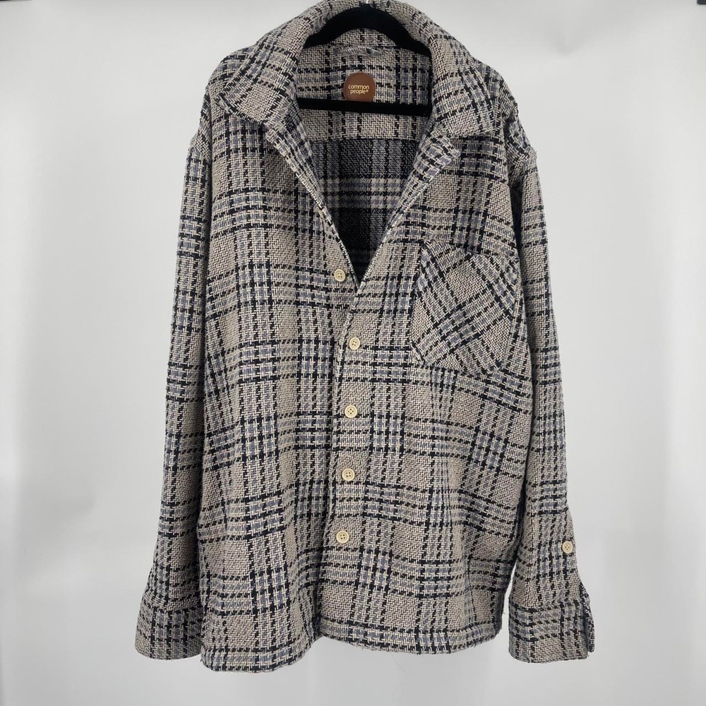 Common People Academia Plaid Tweed Overshirt Jacket Men's M Button Down Preppy